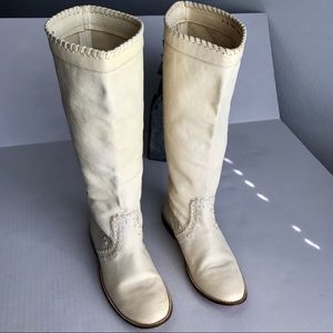 Frye Paige Huarache Flat Tall Boots in Ecrue Bone